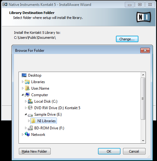 How to install the Kontakt 5 Factory Library on an external hard drive