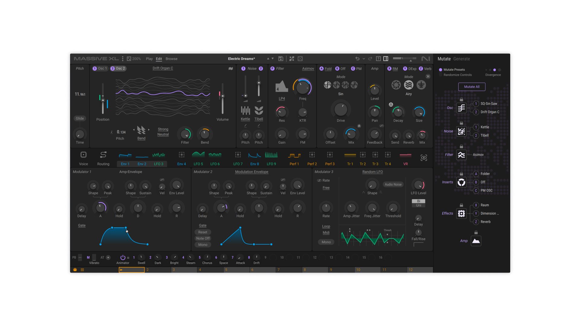 Massive XL Mutator panel alongside the synthesizer interface