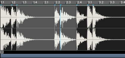 A stereo sample with some slices selected for editing.