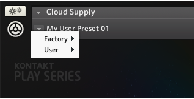 A dropdown menu with the Factory and User categories for snapshots.