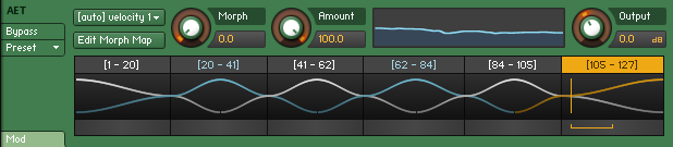 ​​The control panel of the AET Filter module. Shown here is an auto-generated velocity morph across six layers.​​