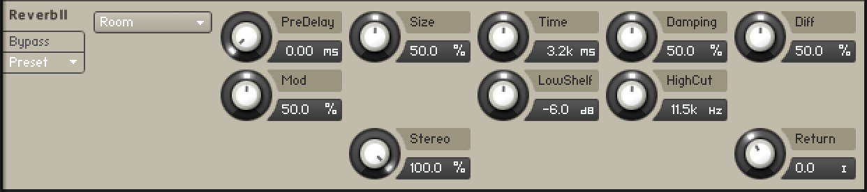 The Reverb effect interface.