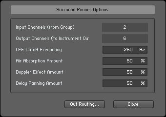 The Surround Panner options dialog.