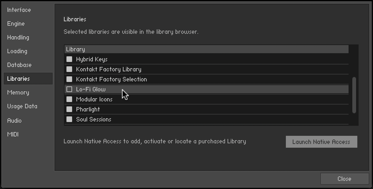 The Libraries Tab of the Options dialog.