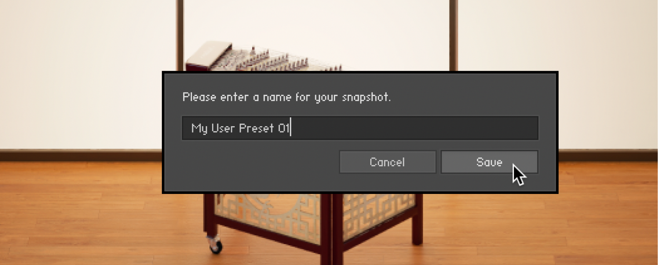 A dialog window to enter the name of a saved user snapshot.