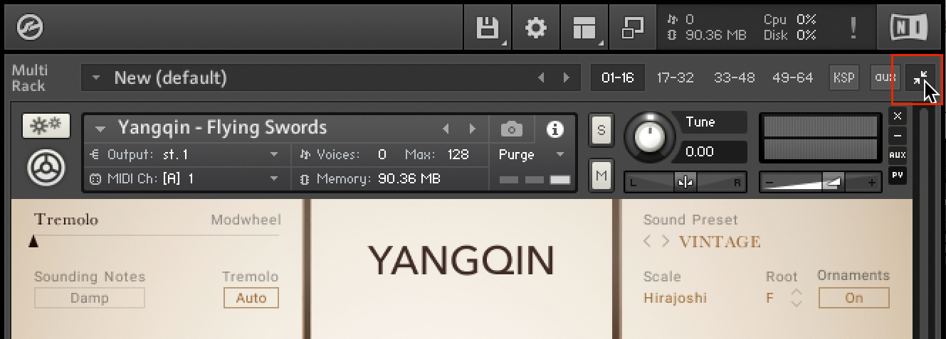 The Yangqin interface with the Minimize button highlighted.