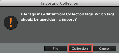 finestra importing collection o file tags